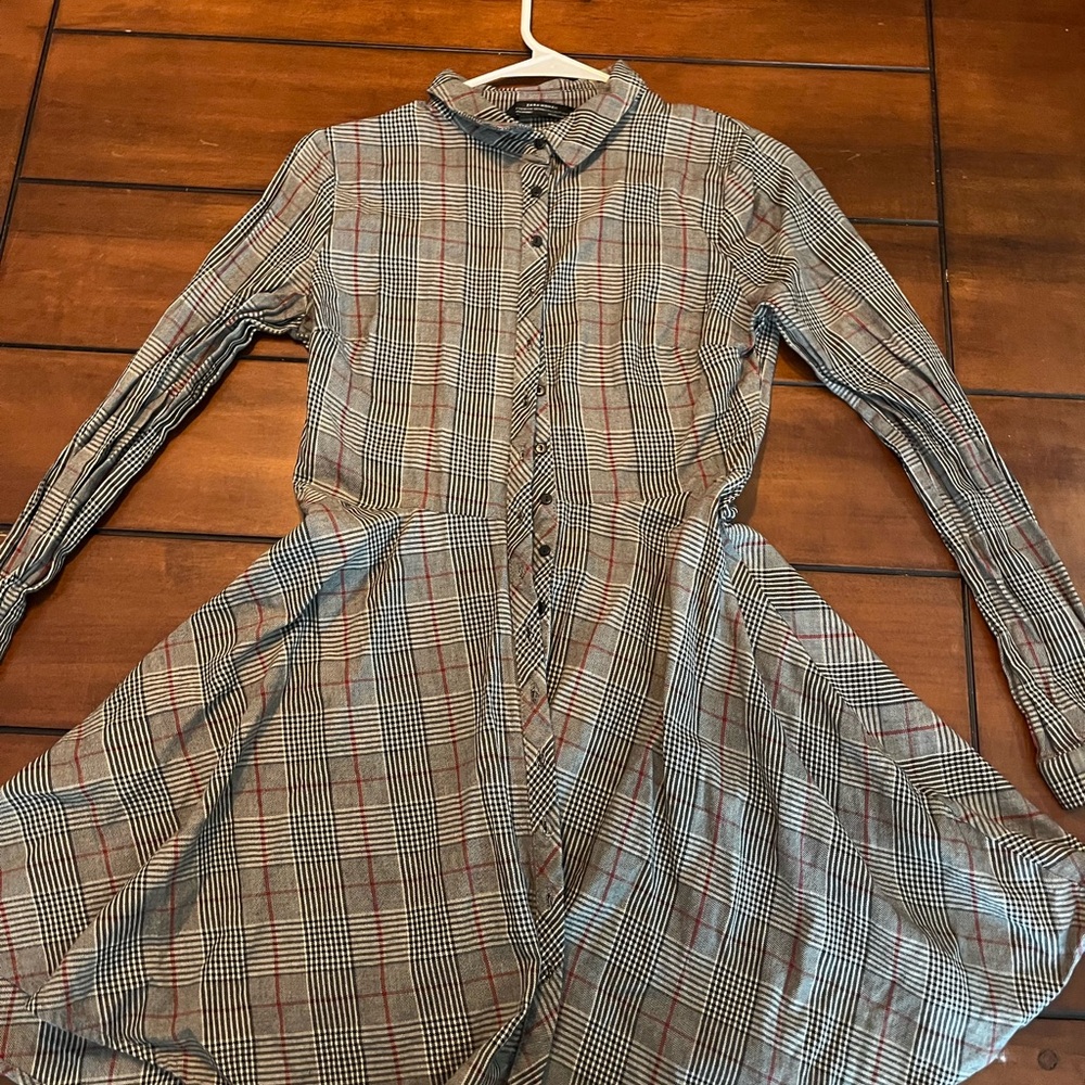 Zara Black and Red Checkered Long Sleeve Dress